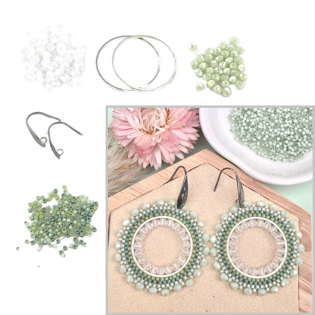DIY Kit – Round Earrings in Brick Stitch (Green) 4mm - Uniq Perler - 115946