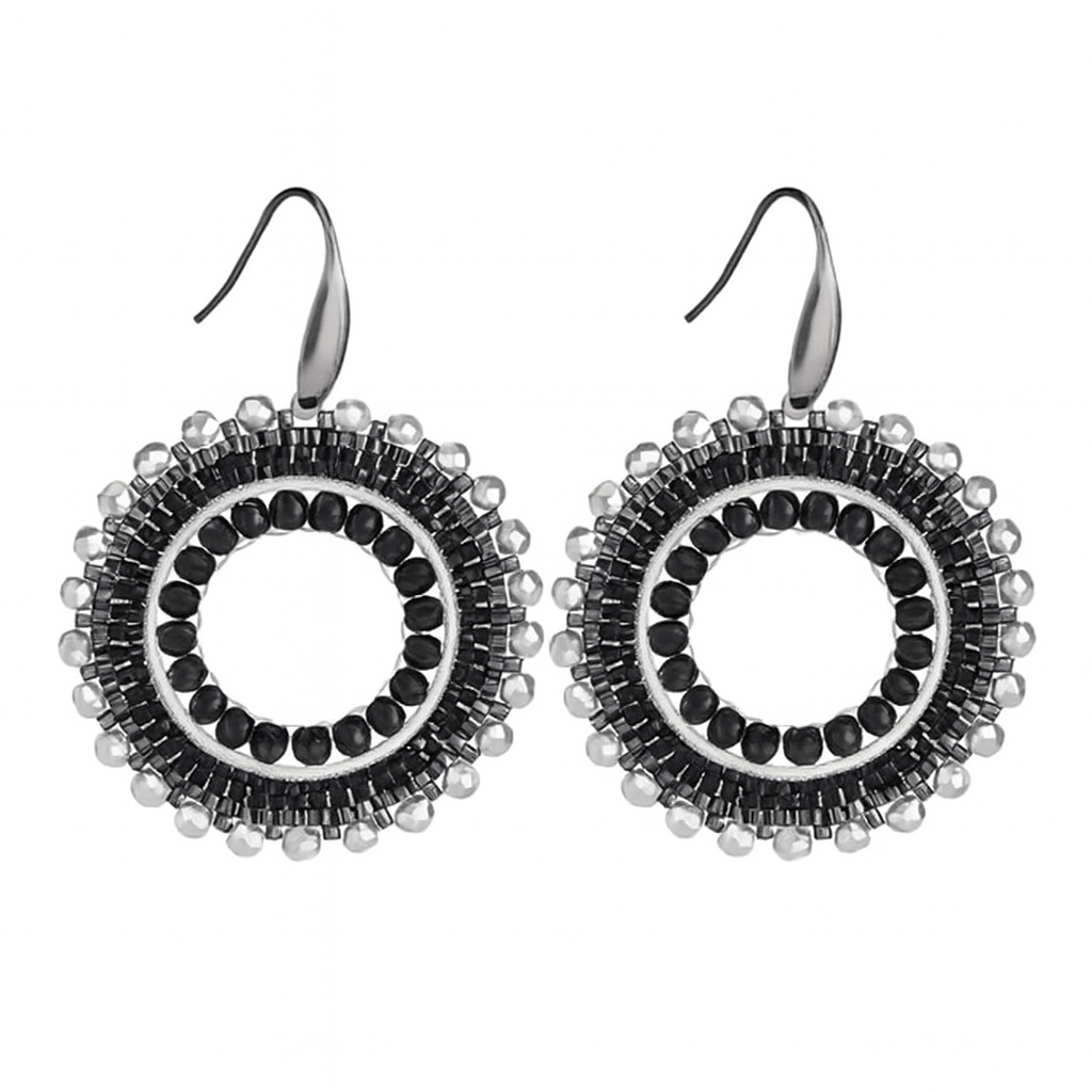 DIY Kit – Runde Øreringe i Brick Stitch (Sort) 4mm - Uniq Perler - 115924