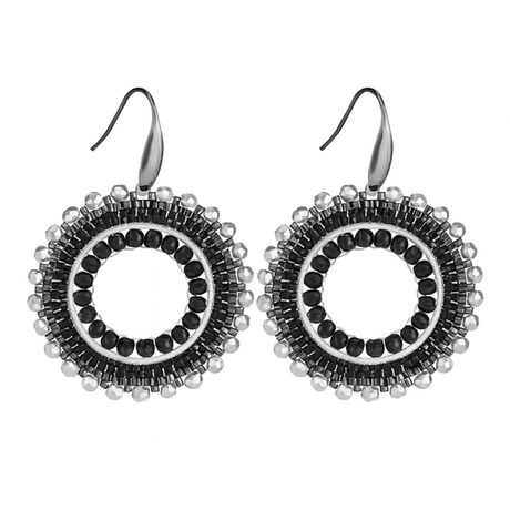 DIY Kit – Runde Øreringe i Brick Stitch (Sort) 4mm - Uniq Perler - 115924