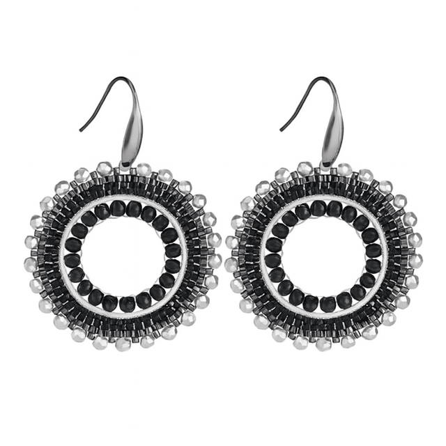 DIY Kit – Runde Øreringe i Brick Stitch (Sort) 4mm - Uniq Perler - 115924