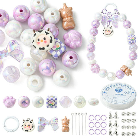 DIY Nøglering Sæt - Lilla Perler & Figurer (Flere Dele) - Uniq Perler - 114822