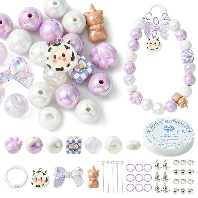 DIY Nøglering Sæt - Lilla Perler & Figurer (Flere Dele) - Uniq Perler - 114822