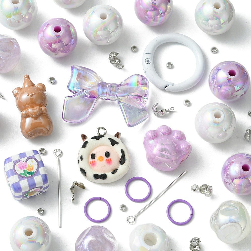 DIY Nøglering Sæt - Lilla Perler & Figurer (Flere Dele) - Uniq Perler - 114822