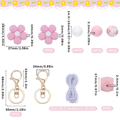 DIY Nøglering Sæt Med Silikoneperler – Mix Former, Pink 40 dele - Uniq Perler - 
