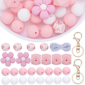 DIY Nøglering Sæt Med Silikoneperler – Mix Former, Pink 40 dele - Uniq Perler - 