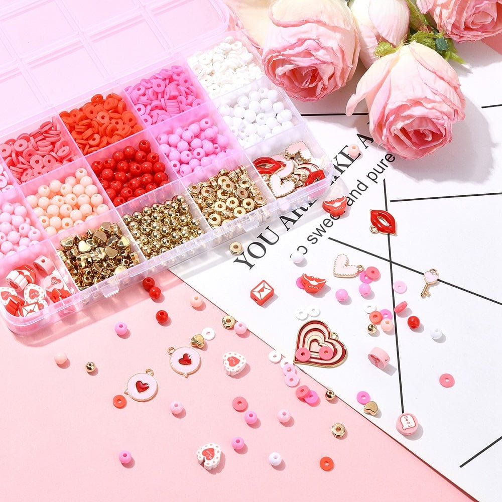 DIY Sæt – 14 Forskellige Perler, Vedhæng & Elastik - Uniq Perler - 115849