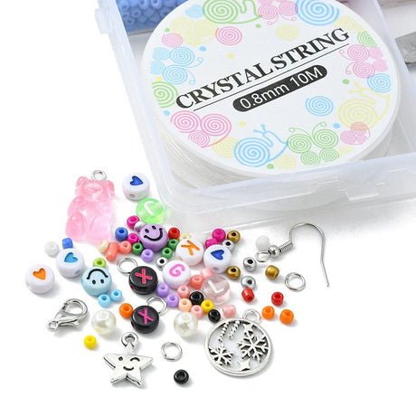 DIY Sæt – 18 Farver Seed Beads, Elastik, Saks & Vedhæng - Uniq Perler - 115838