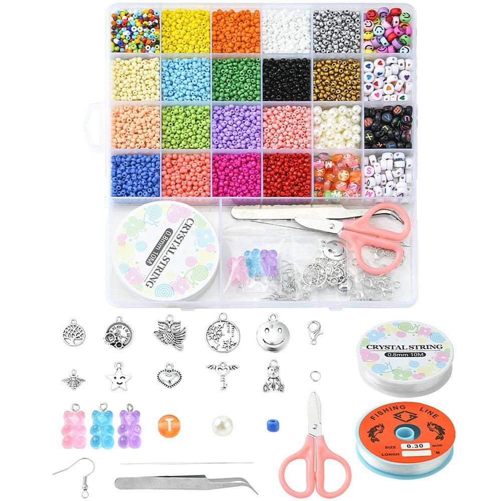 DIY Sæt – 18 Farver Seed Beads, Elastik, Saks & Vedhæng - Uniq Perler - 115838