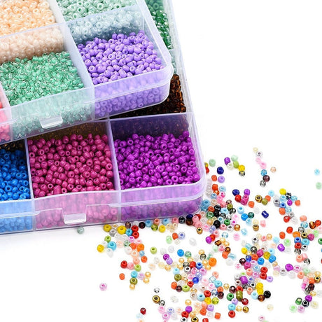 DIY Sæt – 48 Farver Seed Beads, Vedhæng, Elastik, Saks, Låse mm. - Uniq Perler - 115844
