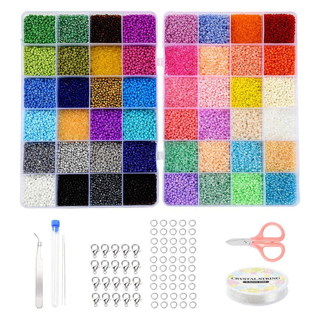 DIY Sæt – 48 Farver Seed Beads, Vedhæng, Elastik, Saks, Låse mm. - Uniq Perler - 115844