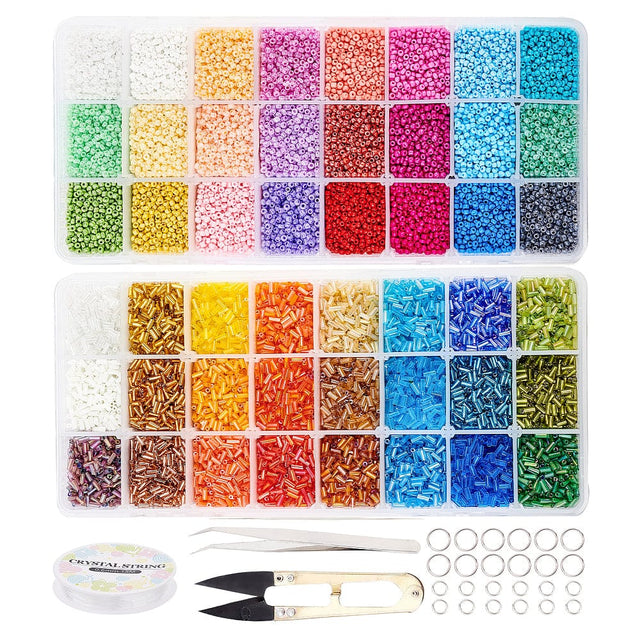 DIY Sæt – 48 Farver Seed Beads/Rørformede Perler Med Elastik - Uniq Perler - 115839