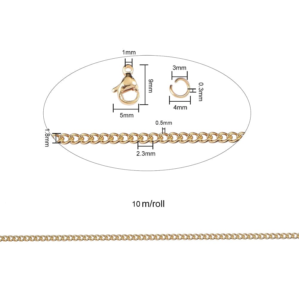 DIY Sæt – Forgyldt Stål Med Kæde, Låse og Øskner - Uniq Perler - 11854