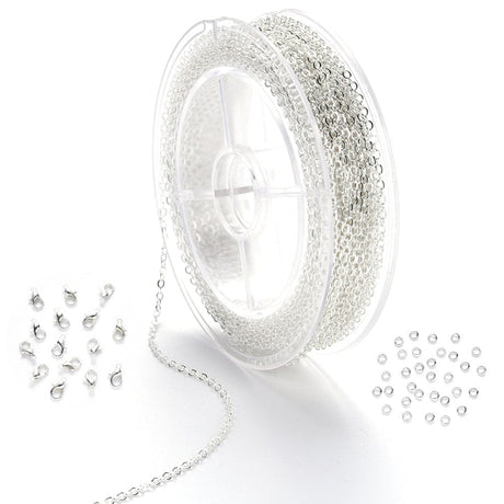 DIY Sæt - Forsølvet Kæde Sæt Med Kæde, Låse og Øskner - Uniq Perler - 111555