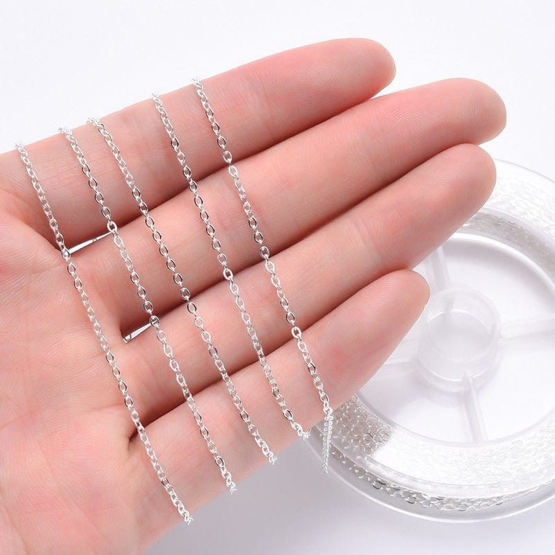 DIY Sæt - Forsølvet Kæde Sæt Med Kæde, Låse og Øskner - Uniq Perler - 111555