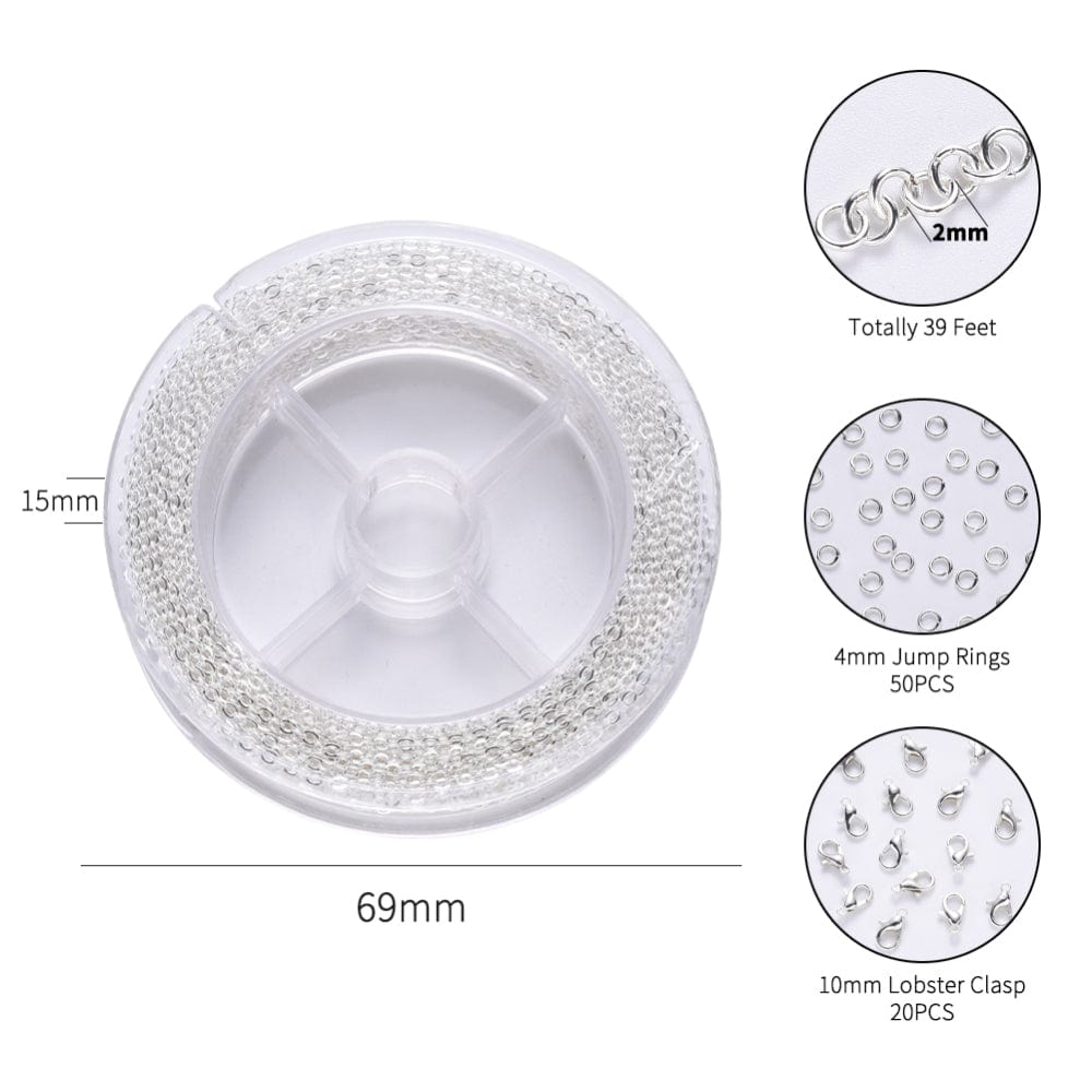 DIY Sæt - Forsølvet Kæde Sæt Med Kæde, Låse og Øskner - Uniq Perler - 111555