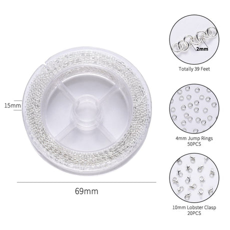 DIY Sæt - Forsølvet Kæde Sæt Med Kæde, Låse og Øskner - Uniq Perler - 111555