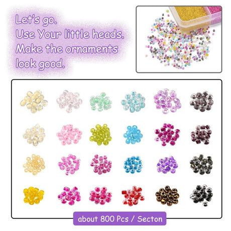 DIY Sæt, Glasperler Seed Beads – 24 Farver Transparent 12/0 (2~2.5x1.5~2mm) - Uniq Perler - 