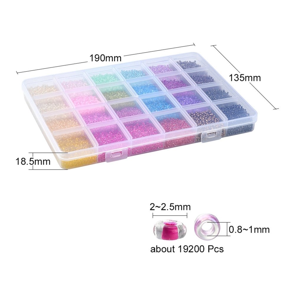 DIY Sæt, Glasperler Seed Beads – 24 Farver Transparent 12/0 (2~2.5x1.5~2mm) - Uniq Perler - 