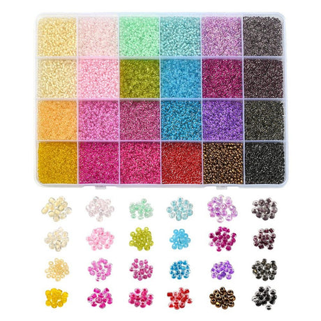 DIY Sæt, Glasperler Seed Beads – 24 Farver Transparent 12/0 (2~2.5x1.5~2mm) - Uniq Perler - 