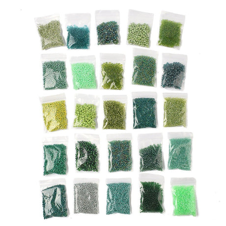 Diy Set - Glass Beads Seed Beads – Round Green (2 - 4mm, 25 bags) - Uniq Perler - 117271