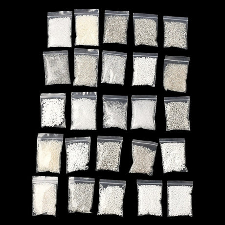 Diy Set - Glass Beads Seed Beads – Round White (2 - 4mm, 25 bags) - Uniq Perler - 117276