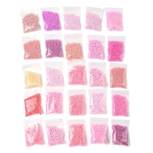 Diy Set - Glass Beads Seed Beads – Round Pink (2 - 4mm, 25 bags) - Uniq Perler - 117273
