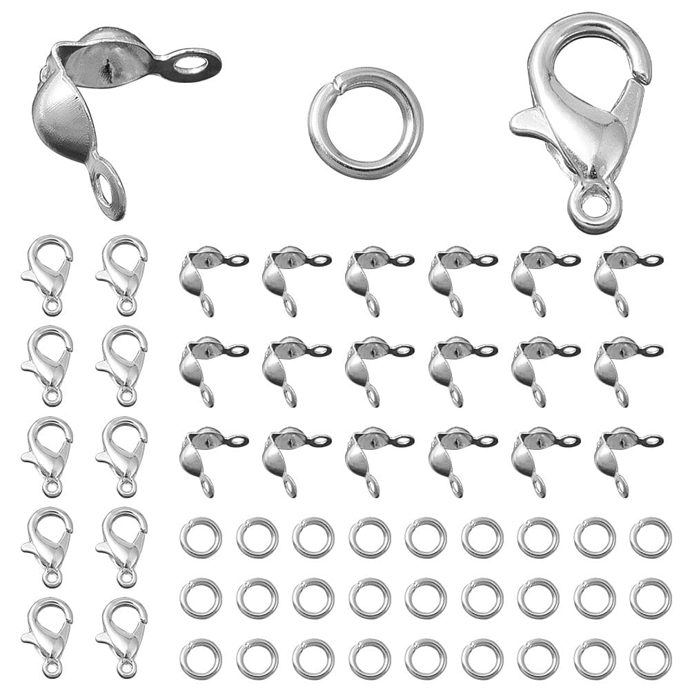 DIY Sæt Med Låse, Låsehoveder & Øskner – Platinfarvet, 130 Dele - Uniq Perler - 115868