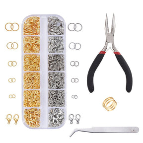 DIY-Set mit Ösen, Verschlüsse, Zange & Pinzette – Messing, ca. 1161 Teile - Uniq Perler - 884852