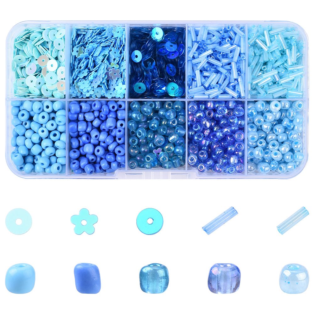 DIY Sæt Med Pailletter Og Seed Beads – Blå (5x1,4mm) - Uniq Perler - 125787