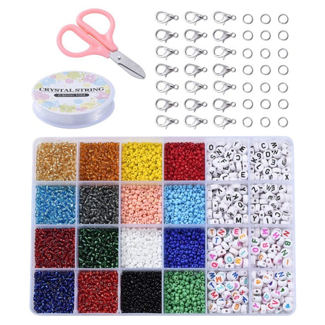 DIY Smykkesæt – 16 Farver Seed Beads & Bogstavperler - Uniq Perler - 0000007462