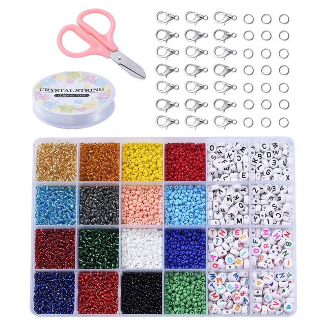 DIY Smykkesæt – 16 Farver Seed Beads & Bogstavperler - Uniq Perler - 0000007462