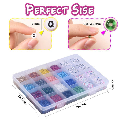 DIY Smykkesæt – 16 Farver Seed Beads & Bogstavperler - Uniq Perler - 0000007462