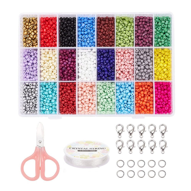 DIY Smykkesæt – 24 Farver Seed Beads, Elastik, Saks & Låse - Uniq Perler - 115837