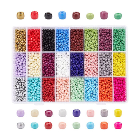 DIY Smykkesæt – 24 Farver Seed Beads, Elastik, Saks & Låse - Uniq Perler - 115837