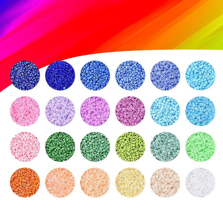 DIY Smykkesæt – 24 Farver Seed Beads, Elastik, Saks & Nåle, 2mm - Uniq Perler - 0001489161