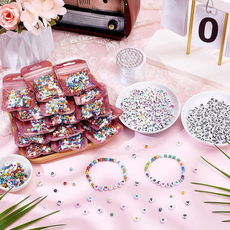 DIY Smykkesæt Med Perler Og Elastiksnor – Farve Mix - Uniq Perler - 118589