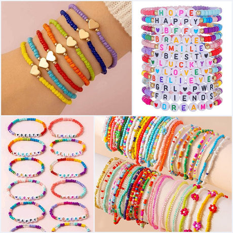 DIY Smykkesæt Med Perler Og Elastiksnor – Farve Mix - Uniq Perler - 118589