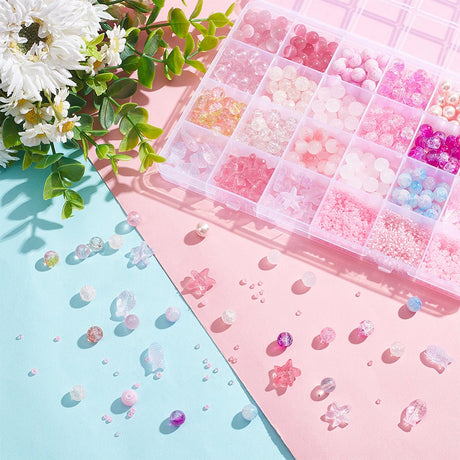DIY Smykkesæt – Pink Mix, Rund, Fisk & Søstjerner Ca. 400 dele - Uniq Perler - 