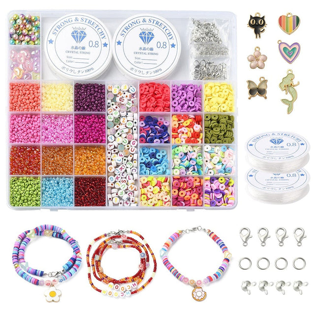 DIY Smykkesæt – Seed Beads, Perler, Elastik & Vedhæng - Uniq Perler - 331856