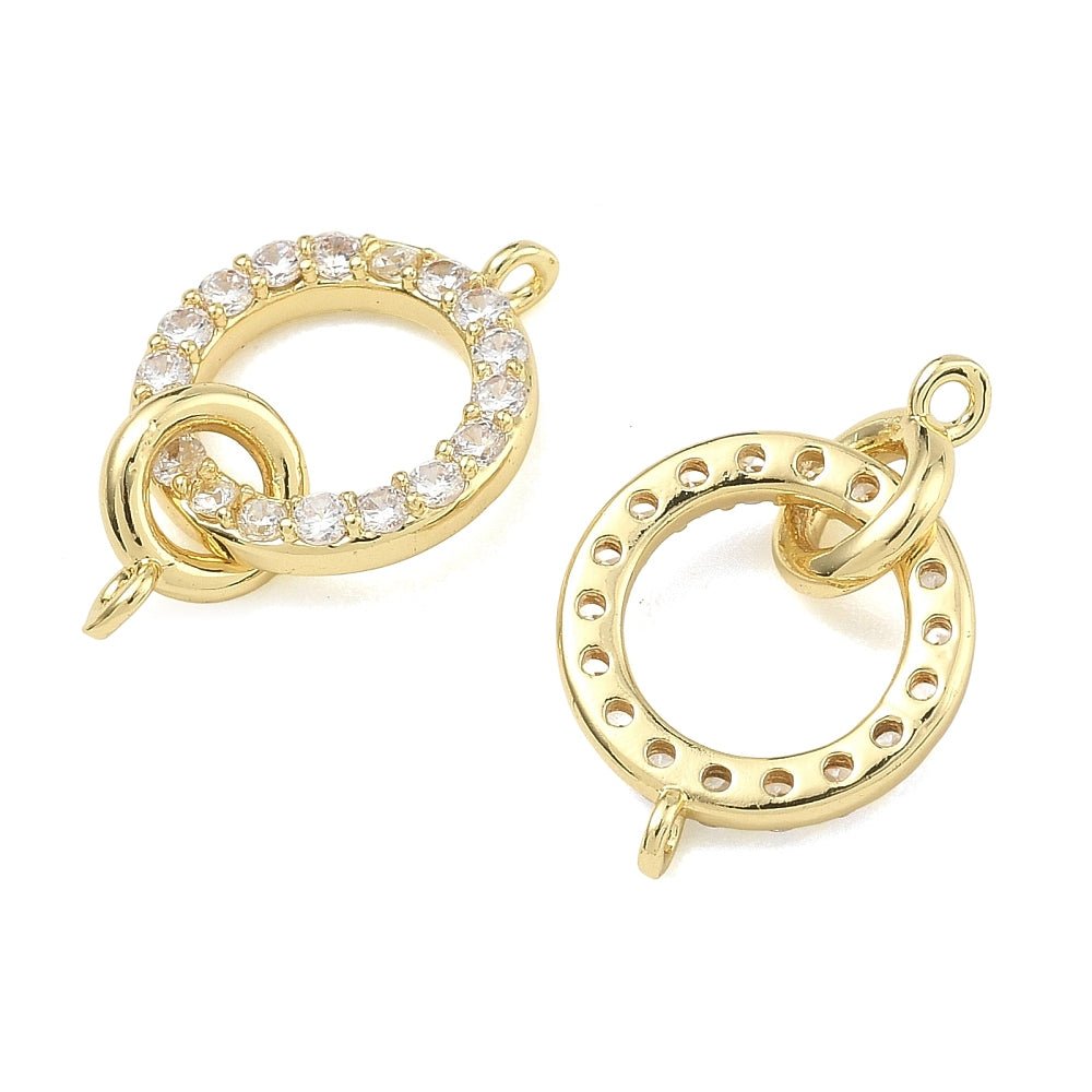 Dobbelt Ring Mellemled Med Zirkonia – 18K Forgyldt Messing (24mm) - Uniq Perler - 125733