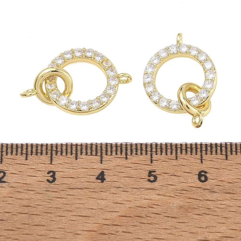 Dobbelt Ring Mellemled Med Zirkonia – 18K Forgyldt Messing (24mm) - Uniq Perler - 125733