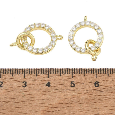 Dobbelt Ring Mellemled Med Zirkonia – 18K Forgyldt Messing (24mm) - Uniq Perler - 125733