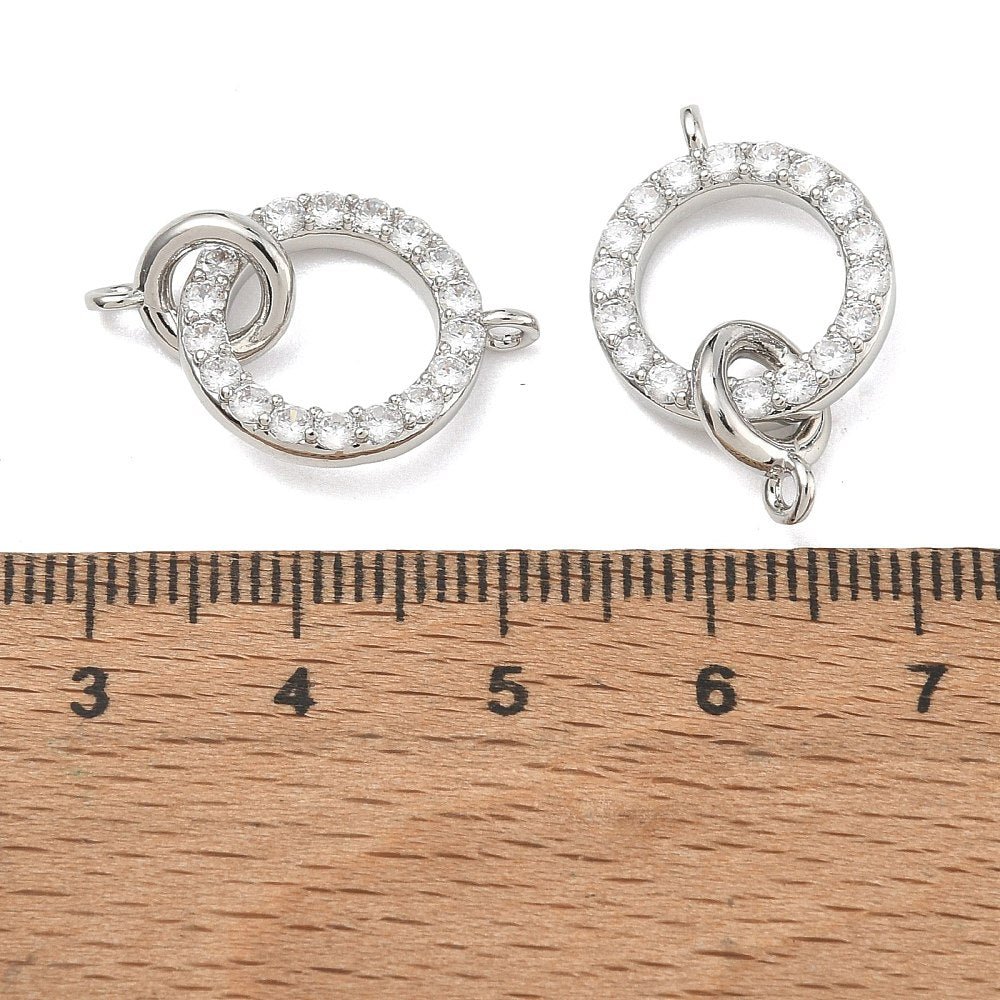 Dobbelt Ring Mellemled Med Zirkonia – Platinfarvet Messing (24mm) - Uniq Perler - 125731