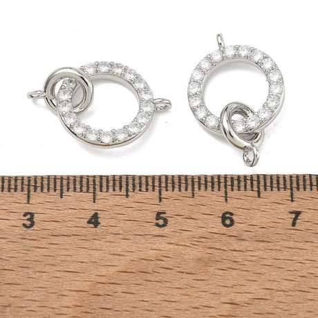 Dobbelt Ring Mellemled Med Zirkonia – Platinfarvet Messing (24mm) - Uniq Perler - 125731