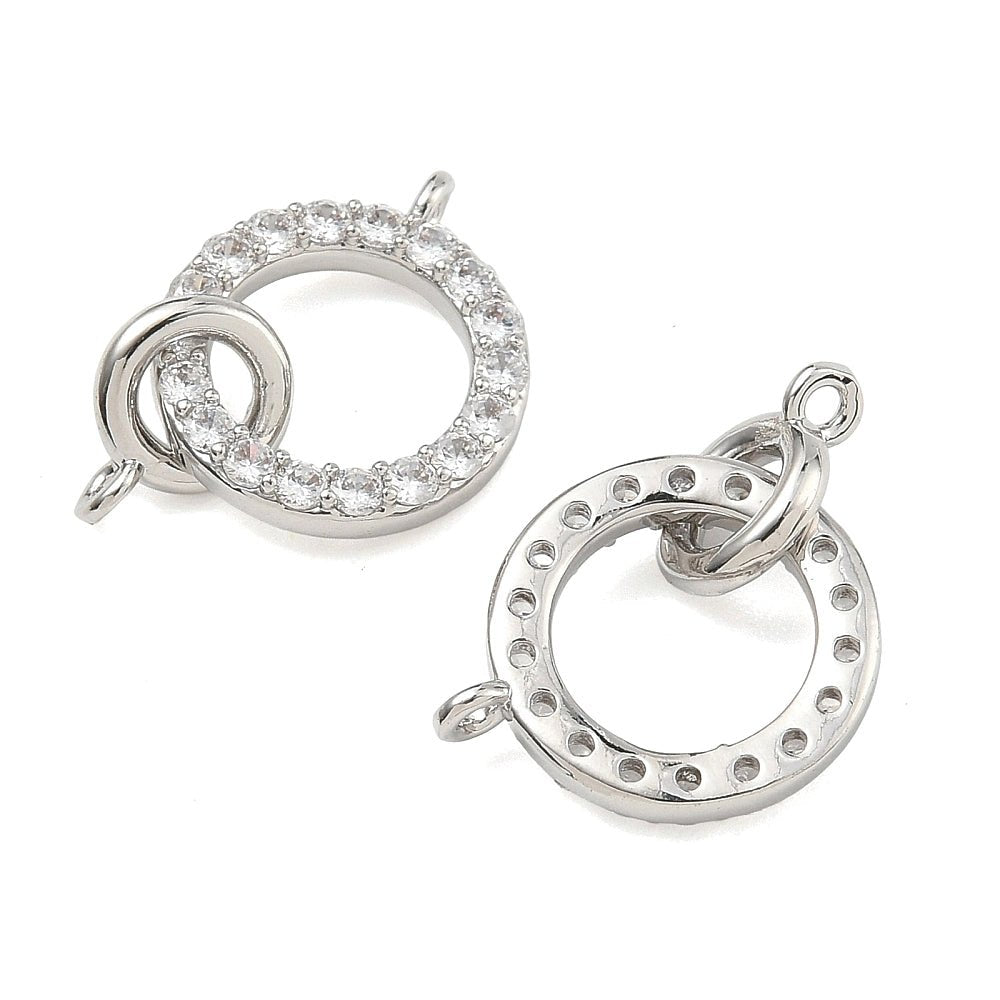 Dobbelt Ring Mellemled Med Zirkonia – Platinfarvet Messing (24mm) - Uniq Perler - 125731