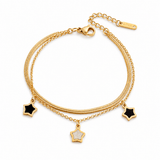 Dobbeltkæde Armbånd – Stål med Stjerne Vedhæng, 18K Forgyldt (17+5cm) - Uniq Perler - 116335