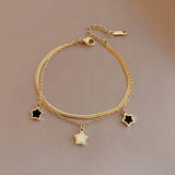 Doppelkettenarmband – Stahl mit Stern Anhänger, 18K Vergoldet (17+5cm) - Uniq Perler - 