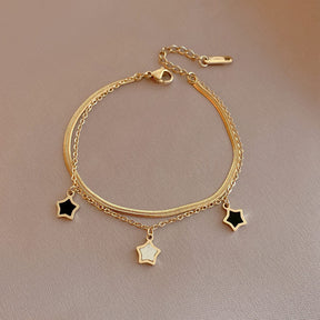 Dobbeltkjede Armbånd – Stål med Stjerne Anheng, 18K Forgylt (17+5cm) - Uniq Perler - 