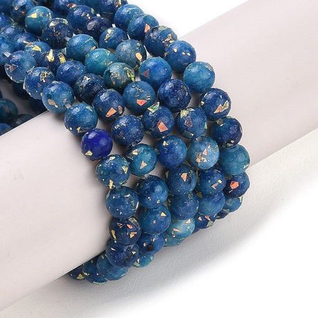 Dolomit – Marine Blå Med Guld Flager (4mm) - Uniq Perler - 113096