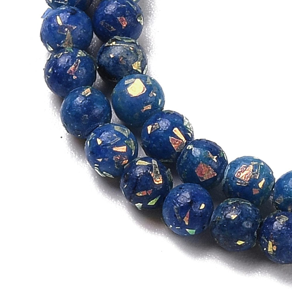 Dolomit – Marine Blå Med Guld Flager (4mm) - Uniq Perler - 113096